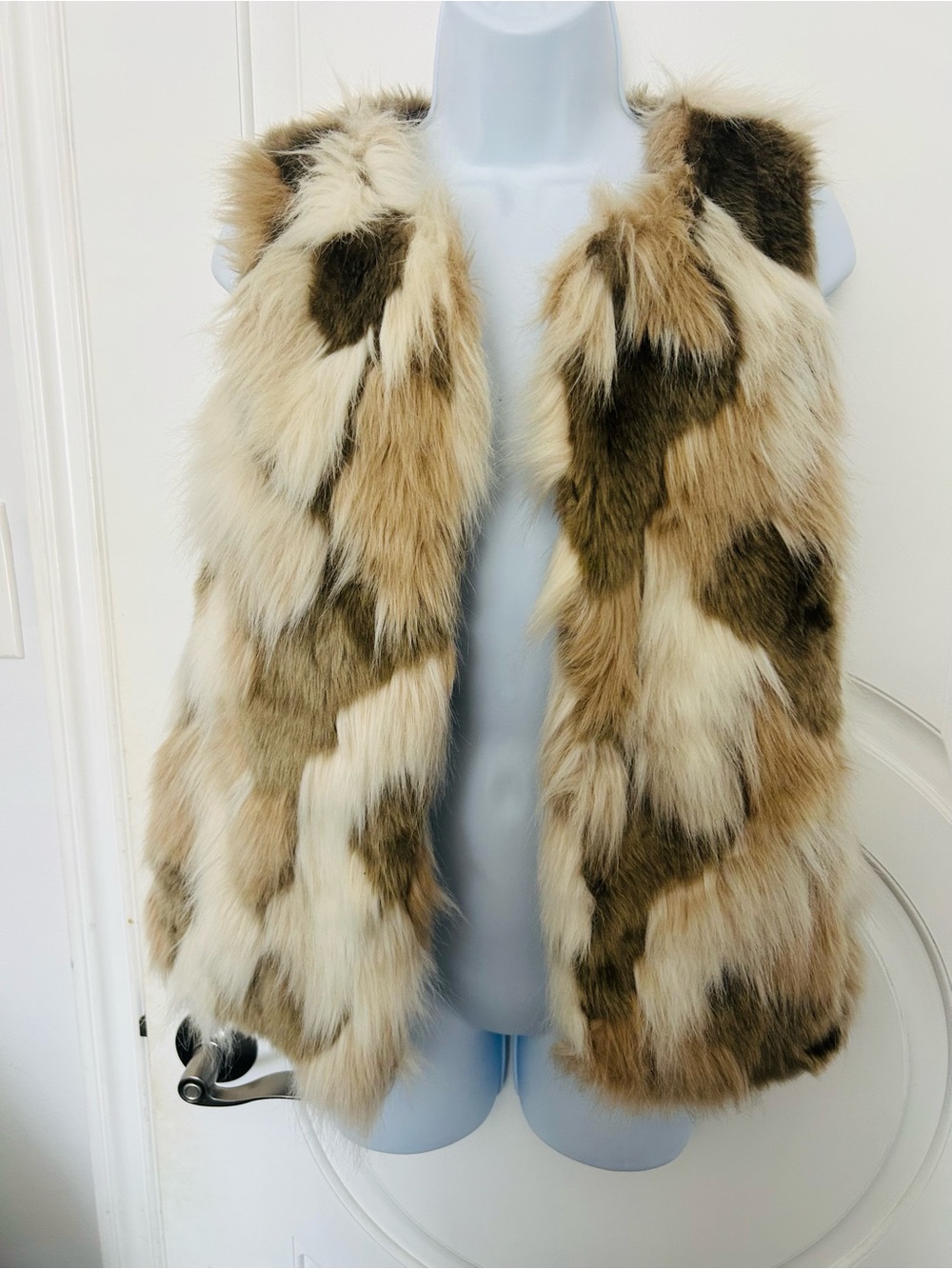 Faux Fur Patchwork Vest - Cream & Brown Jacket